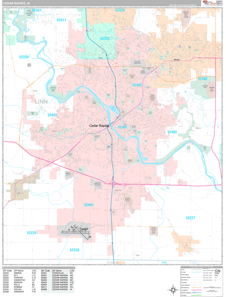 Cedar Rapids City Digital Map Premium Style